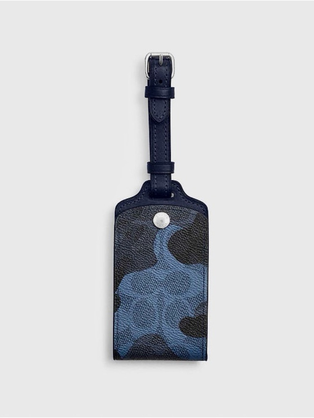 Coach Leather Luggage Tag in Navy Blue Camo